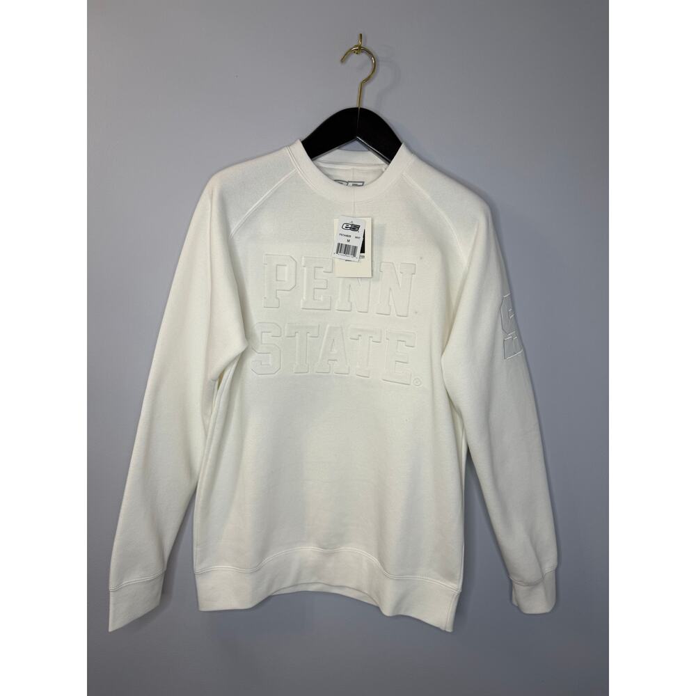 E5 Penn State Tonal Embossed PS Crew Sweatshirt White Men's M New